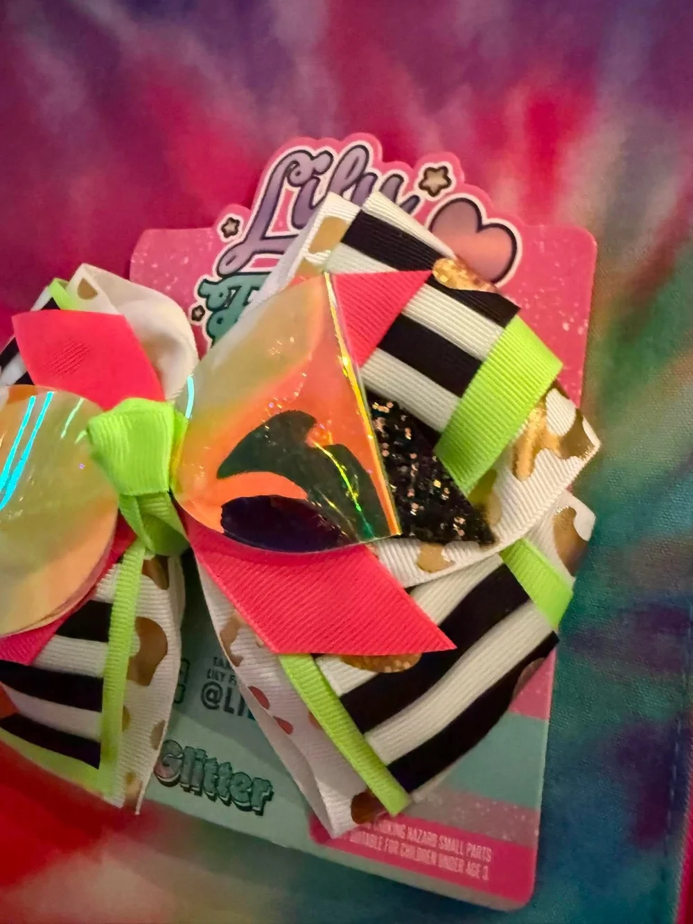 Kids Neon Pink and Lime Stripe Hair Bow